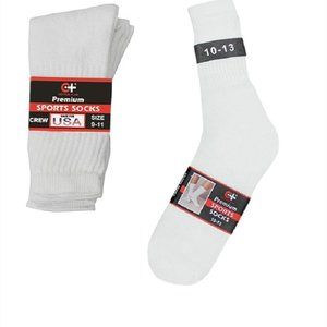 Men's Crew Socks - White - 6 Pack - Cotton